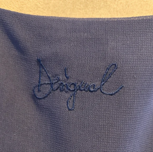 Desigual royal blue print dress rouched cap sleeve sz 44 - Picture 7 of 10